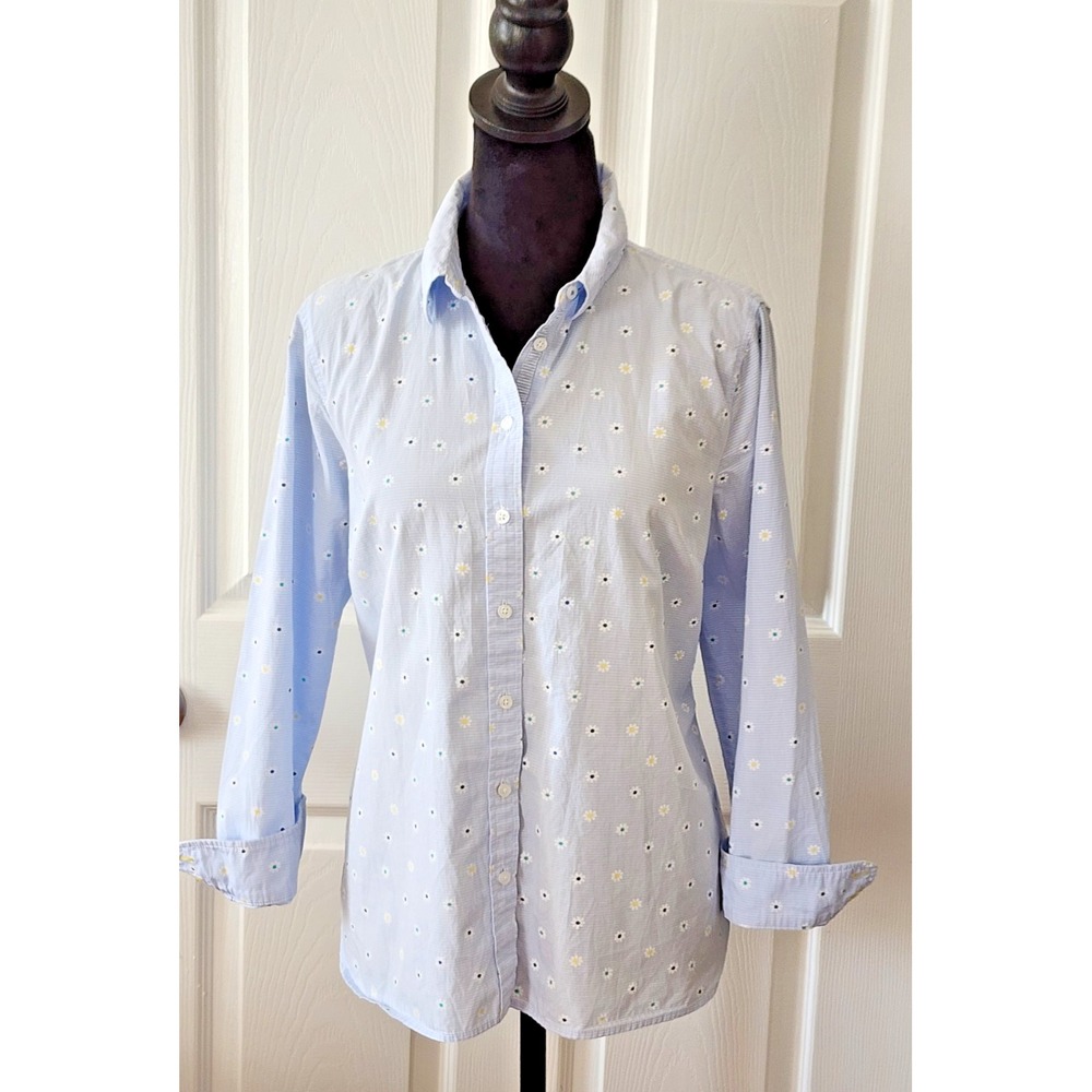 Talbots  Women's 100% Classic Cotton Shirt Blue with Daisy Stripe  in SIze MD
